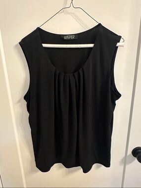 Kasper Black Sleeveless Pleated Scoop Neck Camisole
